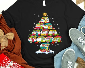 Christmas Camping Shirt, Christmas Tree Camper Tshirt, Camping Christmas Gifts, Camper Lights Shirt, Christmas Caravan  Tshirt, Winter