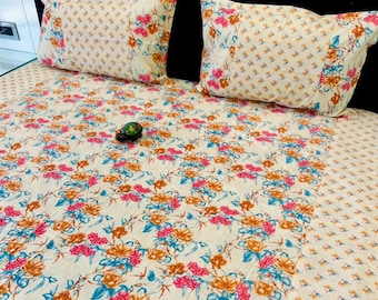 Handgemaakt katoenen kingsize laken met Victoriaanse print – Jaipur dubbel ontwerp, ambachtelijk woondecoratie