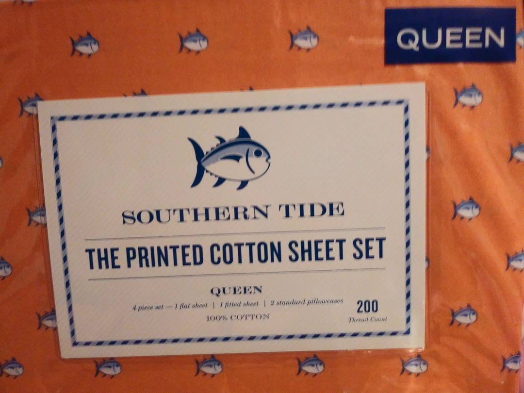Brand New Southern Tide Skipjack Queen Size Sheet Set Color Orange