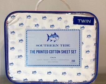 Brand New Southern Tide SkipJack Twin size Sheet Set color White