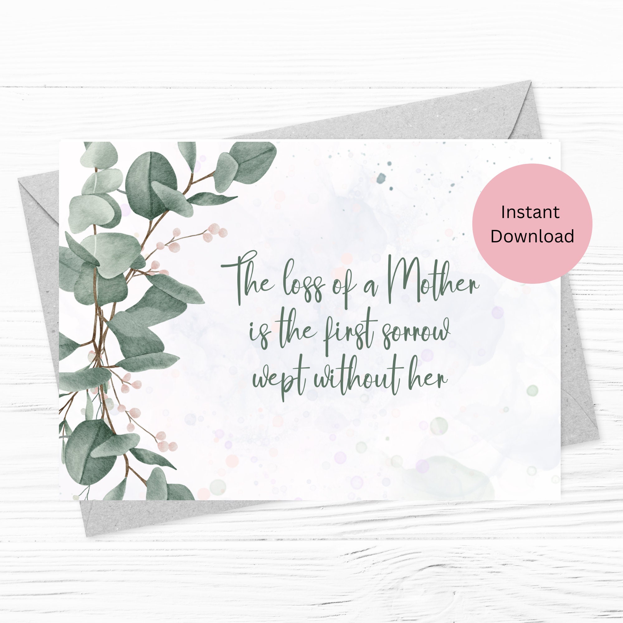 Floral Loss of Mother Sympathy Instant Download Printable 5 X 7 ...