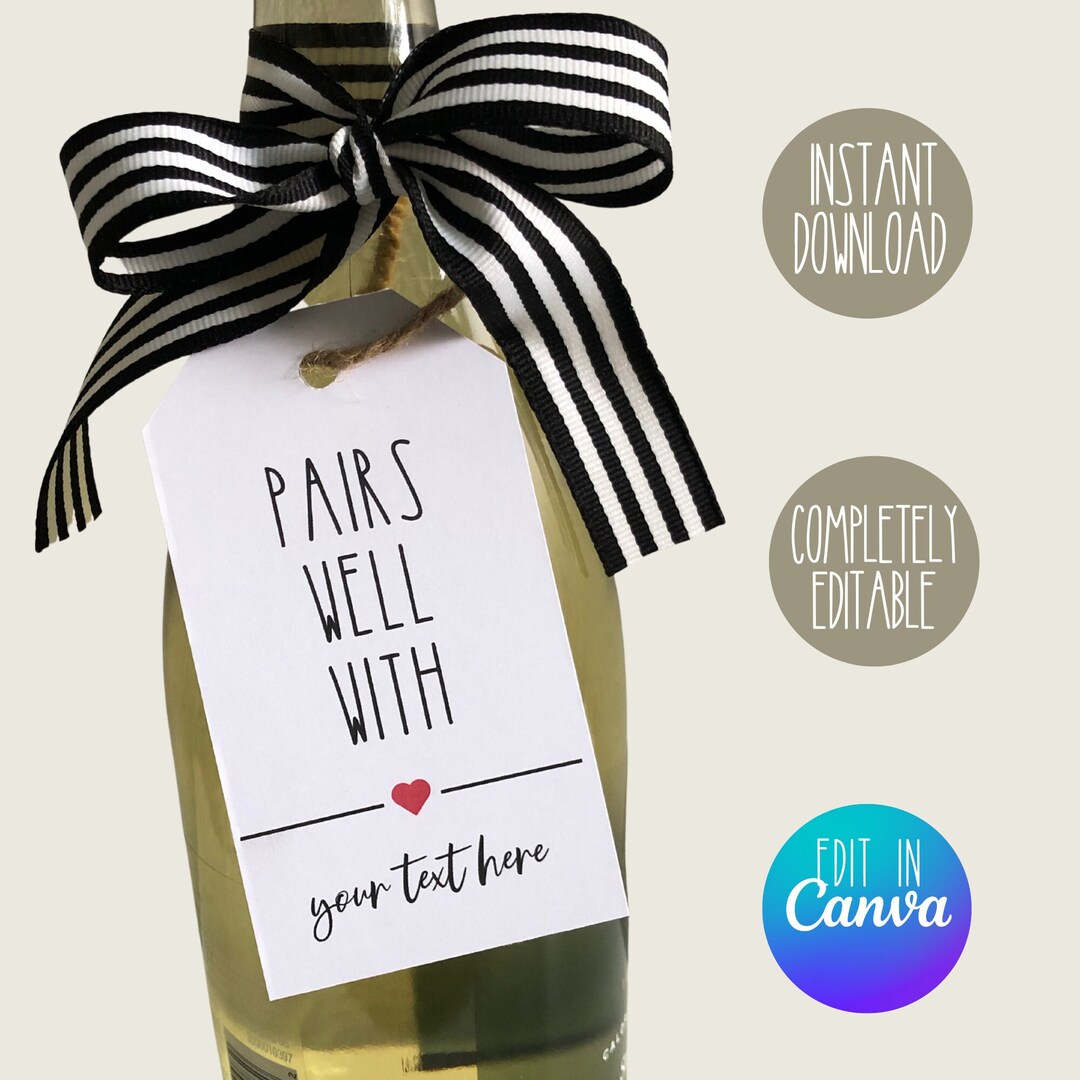 Pairs Well With Wine Bottle Gifttag, Personal Gift Tags, Gift Tag Personal, Customer Gift Tag