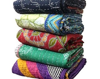 50 Pc Lot Kantha Quilt Indian Vintage Handmade Blanket Wholesale Lot Vintage Throw Kantha Quilt Indian Handmade Cotton Bedspread Reversible