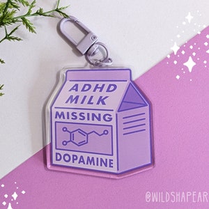 ADHD Milk Acrylic Keychain || Milk Carton Keychain, ADHD Acrylic Charm, Mental Health Keychain, Missing Dopamine