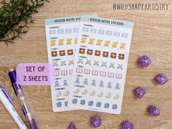 D&D Session Notes Stickers || TTRPG Notetaking Tools, DnD Tools, DnD Stickers, Campaign Notes Stickers, Neurodivergent TTRPG Tools