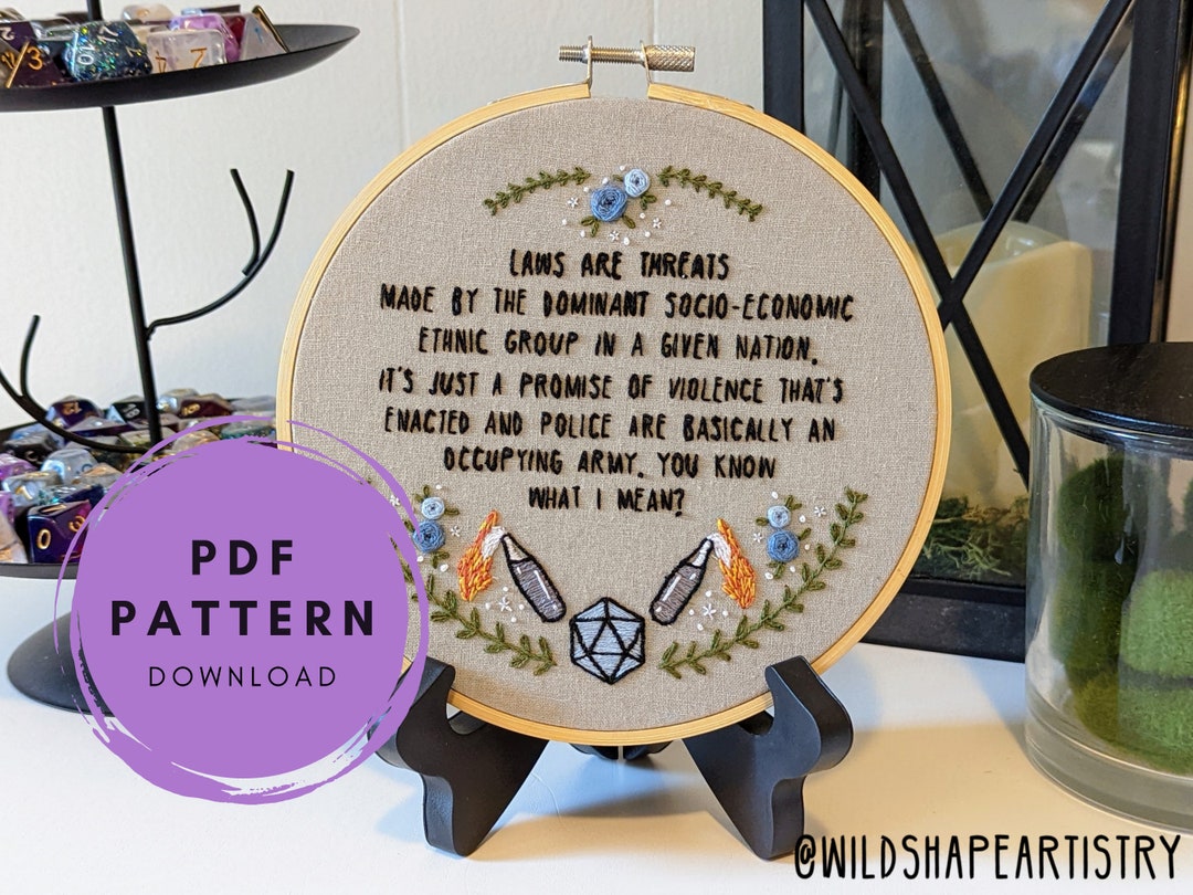 Laws Are Threats PDF Embroidery Pattern, Dimension 20, Dnd Embroidery