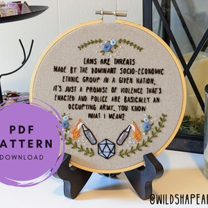 Laws Are Threats - PDF Embroidery Pattern, Dimension 20, DnD Embroidery Pattern PDF