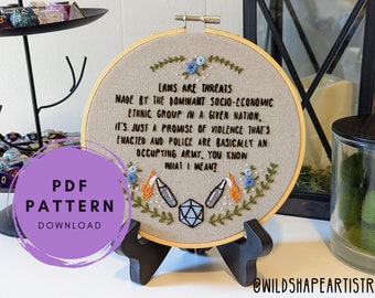 Laws Are Threats - PDF Embroidery Pattern, Dimension 20, DnD Embroidery Pattern PDF