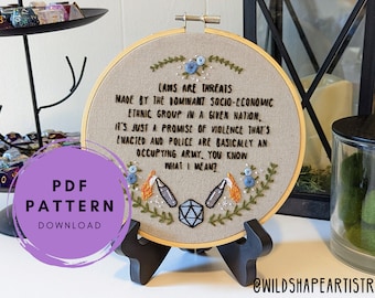 Laws Are Threats - PDF Embroidery Pattern, Dimension 20, DnD Embroidery Pattern PDF