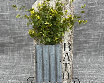 Vintage Bath Sign: Handmade Farmhouse Decor with Faux Greenery