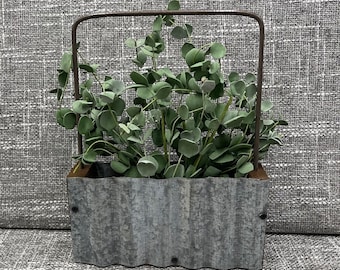 Rustic Galvanized Floral Accent: Farmhouse Shelf Decor Can Hang or Sit on Shelf Comes With Faux Greenery