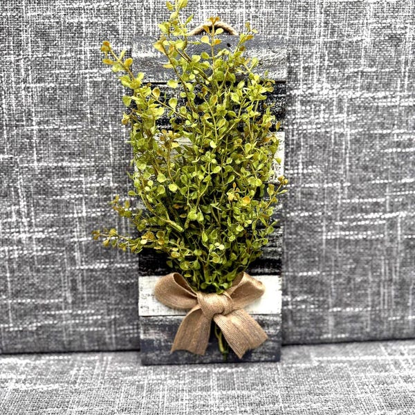 Farmhouse Wall Decor Rustic Style Modern Farmhouse Home Decoration Wood Accent Hanging Burlap Bow Greenery Piece Slated Kitchen Display