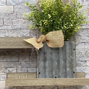 Rustic Farmhouse Wall Decor, Wall Decor With Faux Greenery, Galvanized Wall Pocket, Rustic Home Decor image 2