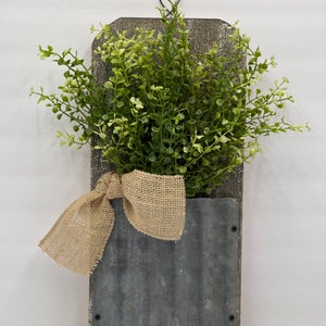 Rustic Farmhouse Wall Decor, Wall Decor With Faux Greenery, Galvanized Wall Pocket, Rustic Home Decor image 9