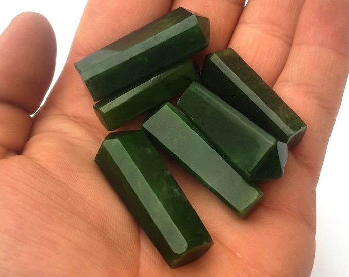 7 Pcs Green Color Beautiful Nephrite Jade Crystals 90 Grams
