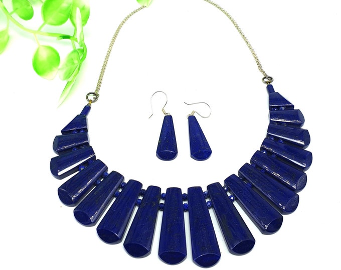 Lapis Lazuli - Lapis Lazuli Necklace - Lapis Necklace - Lapis Necklace With Earrings - Lapis Stone - Healing Stone,Lapis Stone Necklace