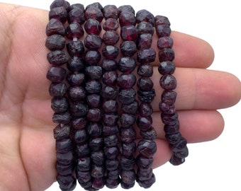Natural Almandine Garnet Bead Bracelet: Red Gemstone Jewelry
