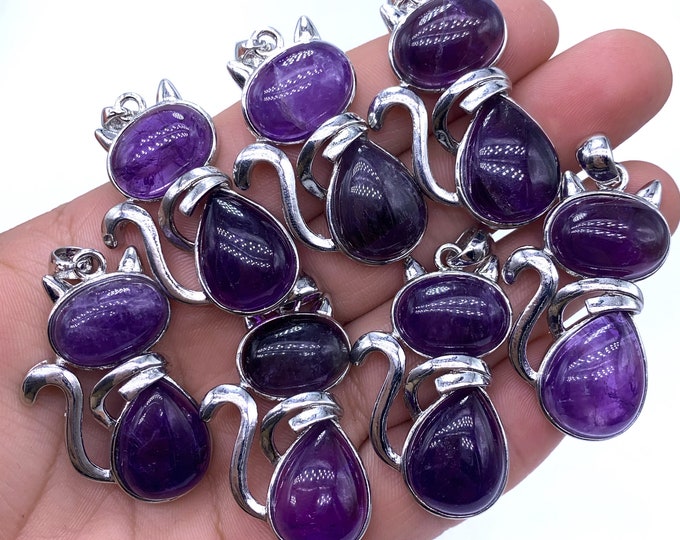 Best Quality Purple Color Amethyst Pendants - Purple Amethyst Pendants - Amethyst Cat Pendants - Amethyst Stone Pendants - Amethyst Pendant