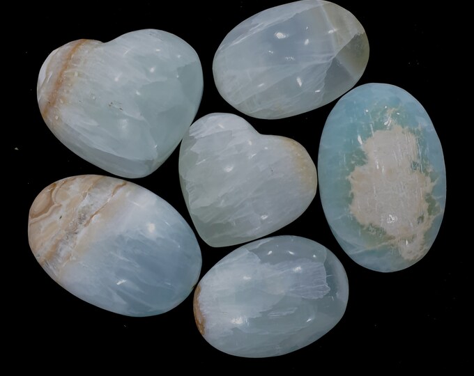 Great Quality Blue Caribbean Calcite Palms - Hearts 500 Grams