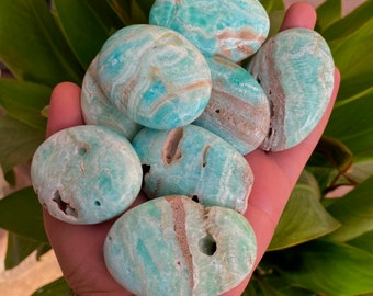 8 Polished Blue Aragonite Palm Stones (1 Kg)
