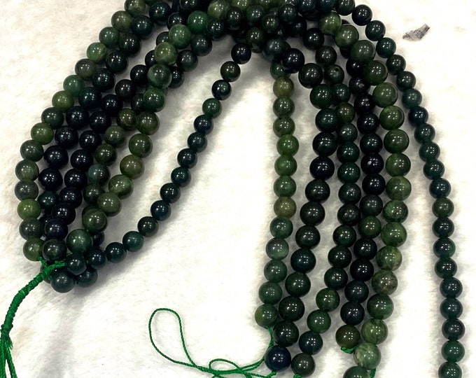 Amazing Green Color Beautiful Nephrite Jade Round Beads Strands 470 Grams
