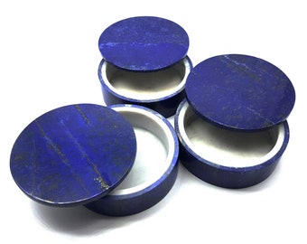 Lapis Lazuli Round Box Set: Polished Afghan Gemstone Boxes