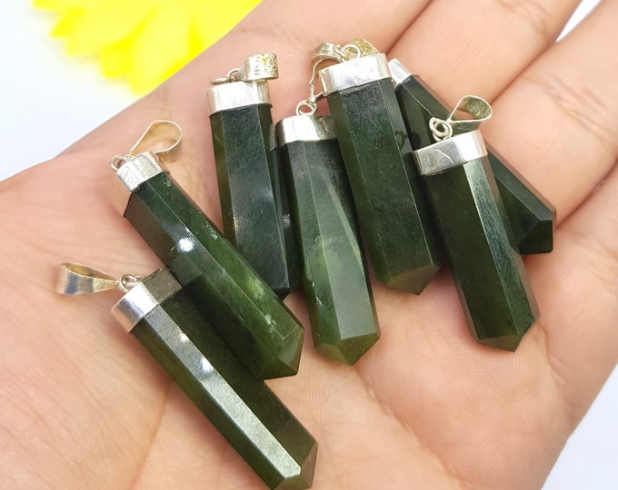 7 Pcs Top Quality Green Nephrite Jade Pendants - Nephrite Jade Crystals - Green Nephrite Jade - Nephrite Pendants 50 Grams
