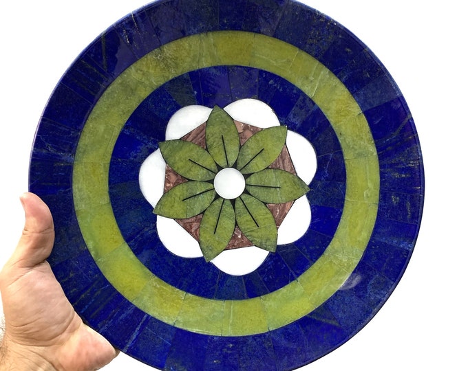Top Quality Green King Shah Maqsood Jade Plus Lapis Lazuli Round Plate - Lapis Plate - Shah Maqsood Plate - Lapis Plate 1700 Grams