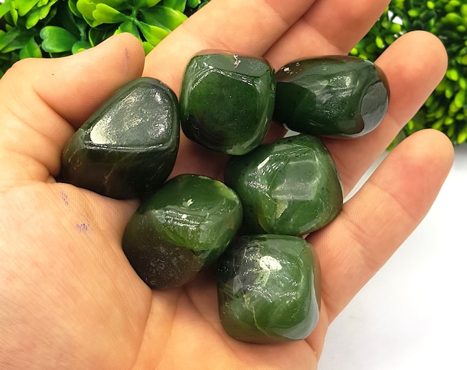 6 Pcs Top Quality Green Color Nephrite Jade - Nephrite Jade Tumbles - Nephrite Stone - Green Nephrite - Green Nephrite Tumbles -  215 Grams