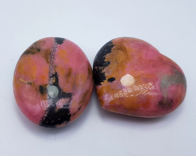 Best Color Pink Rhodonite Stone 2 Pieces Heart/Palm