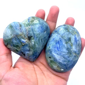 Blue Kyanite Heart Stone: Polished Crystal Palm (491 Grams)