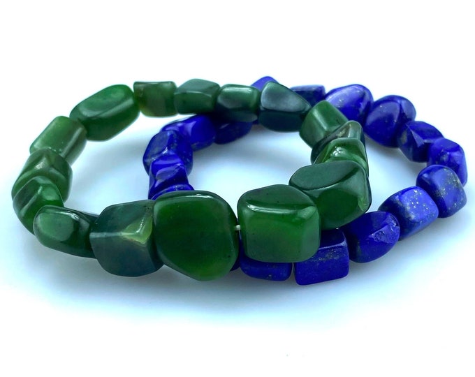 Beautiful  Lapis Lazuli And Nephrite Jade Bracelets - Nephrite Jade Bracelet - Lapis Lazuli Bracelet - Lapis Bracelet - Nephrite Bracelet
