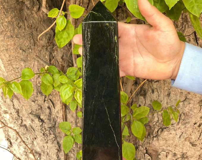 3300 Grams Nephrite Jade Obelisk - Nephrite Jade - Nephrite Jade Tower - Nephrite Obelisks - Nephrite Tower - Nephrite Jade - Green Nephrite