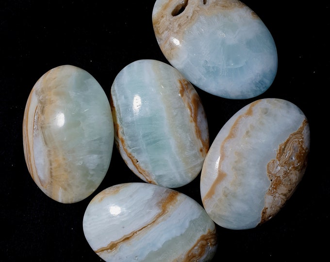 5 Pcs Nice Quality Caribbean Blue Calcite Palm Massages Stones 545 Grams