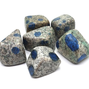 6 Pcs Polished K2 Azurite Tumbles: White with Blue Dots