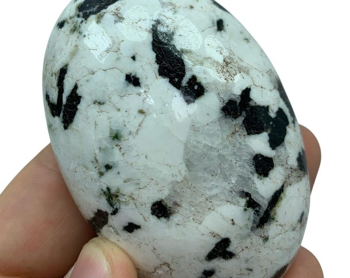 Beautiful Black Tourmaline on Quartz Palmstone, Massage Gemstones