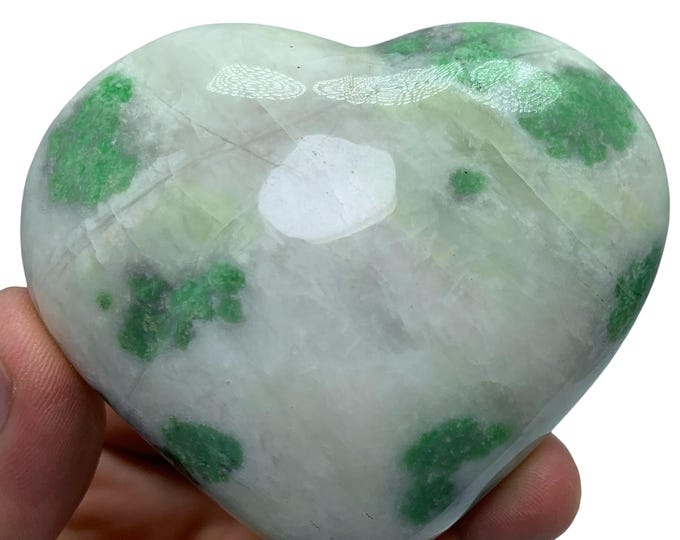 Polished Hydrogrossular Garnet Heartstone: Green Gemstone Heart
