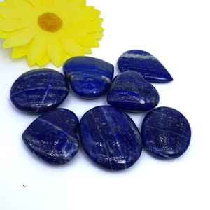 7 Polished Lapis Lazuli Palm Stones: Afghan Blue Crystals, Hearts (300g)