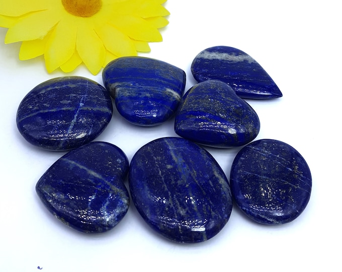 7 Pcs Beautiful Lapis Lazuli Palm Stone -  Lapis Lazuli Hearts -  Lapis Lazuli -  Lapis Cabochons Lapis Palms -  Lapis Lazuli Palms - 300g