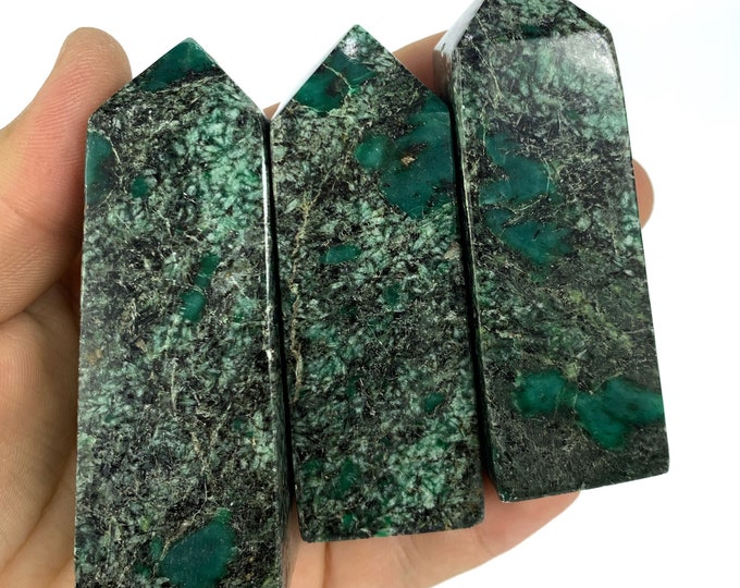 3 Pcs Amazing Quality Green Color Hydro Garnet Towers - Hydro Garnet Obelisks - Green Dots Hydro Garnet - Hydro Garnet Tower Stone