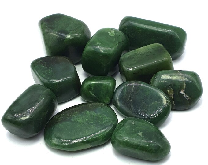 11 Pcs Green Color Beautiful Nephrite Jade Tumbles 359 Grams
