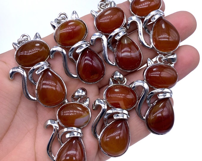 7 Pcs Beautiful Red Color Agate Pendants - Agate Stone Pendant - Cat Shape Pendants - Pendants - Pendant - Agate Pendant - Agate Pendants