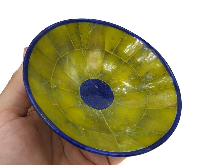 Top Quality Green King Shah Maqsood Jade Plus Lapis Lazuli Round Bowl - Lapis Bowl - Shah Maqsood Bowl Crystal 220 Grams