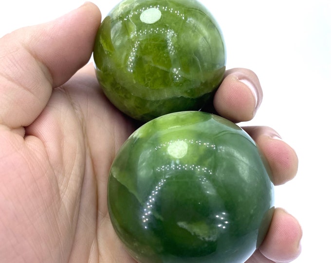 2 Pcs Amazing Quality Green Jade Balls - Spheres 325 Grams