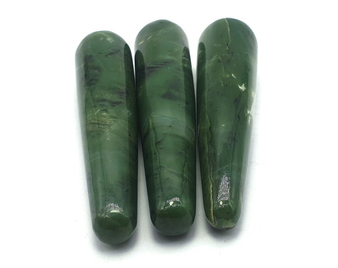 3 Pcs Green Color Beautiful Nephrite Jade Wands 427 Grams