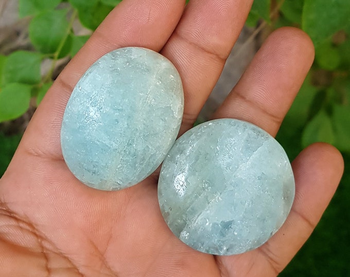 Aquamarine Blue Color Palm Massage Round & Oval Shape From Afghanistan