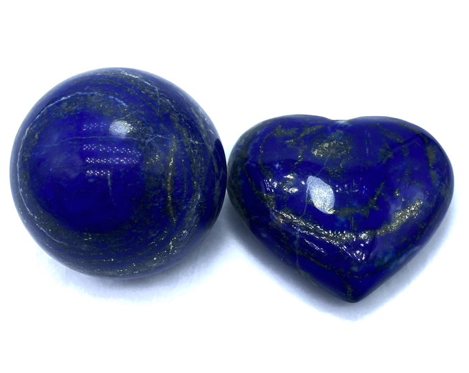 2 Pcs Amazing Quality Blue Lapis Lazuli Sphere And Heart 480 Grams
