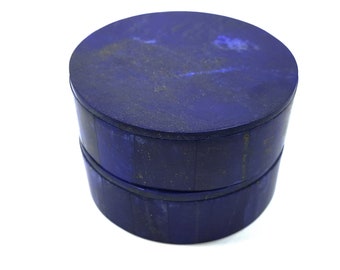 2 Pcs Polished Lapis Lazuli Round Boxes Set