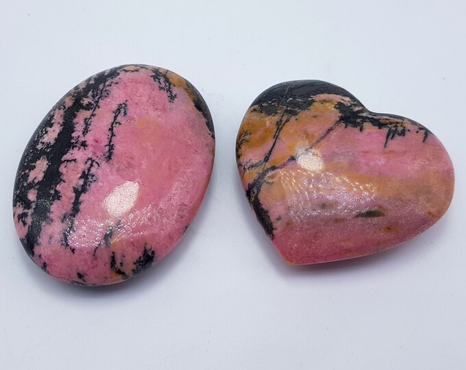 Beautiful Color Pink Rhodonite Stone 2 Pieces Heart/Palm