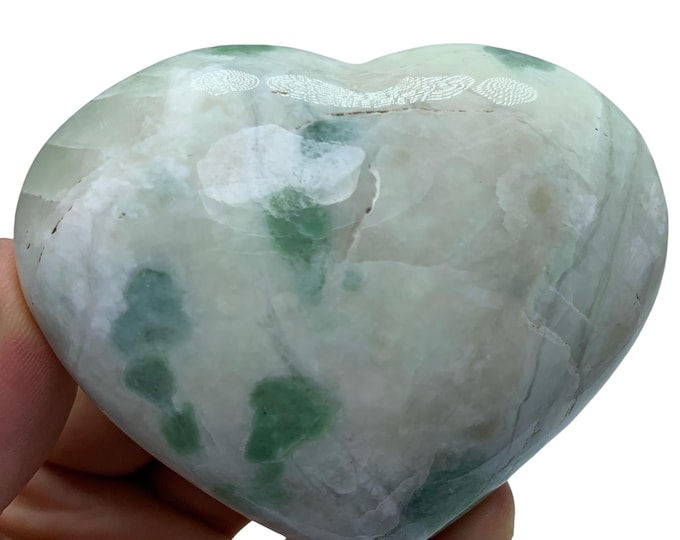 Polished Hydrogrossular Garnet Heartstone: Green Gemstone Heart